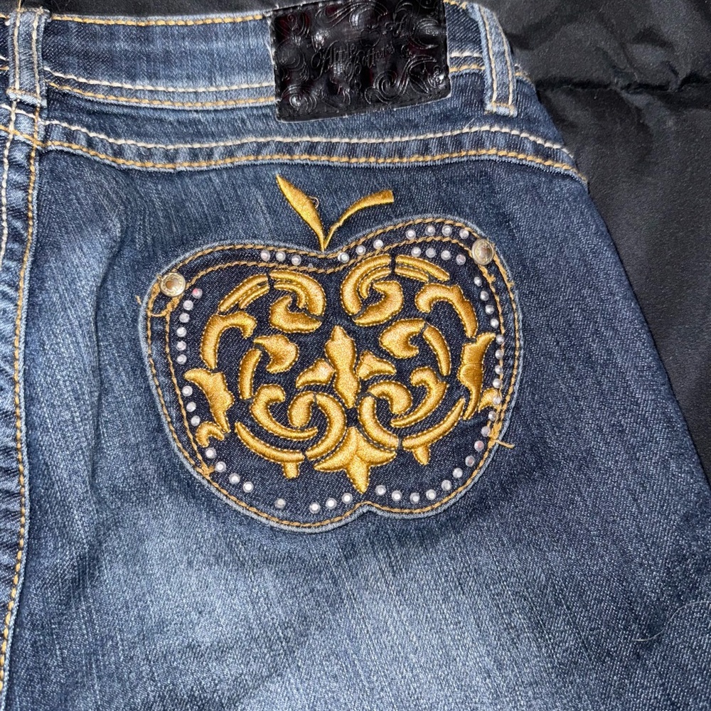 Apple Bottoms Blue Straight Leg Jeans with Gold Embroidery